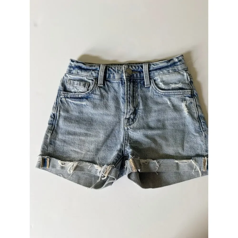 Flying Monkey Girls High Rise Stretch Denim Cuffed Shorts